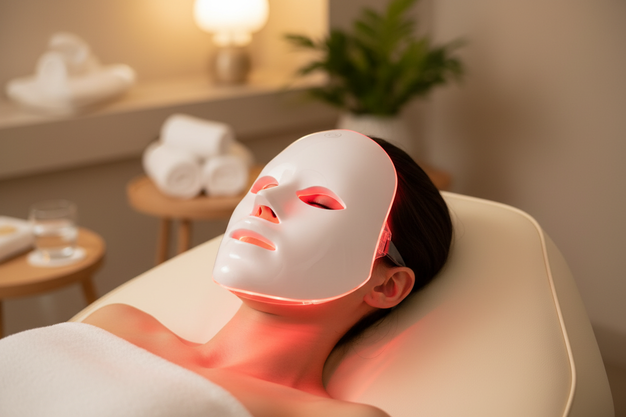 Model wearing LED Light Therapy Face Mask
